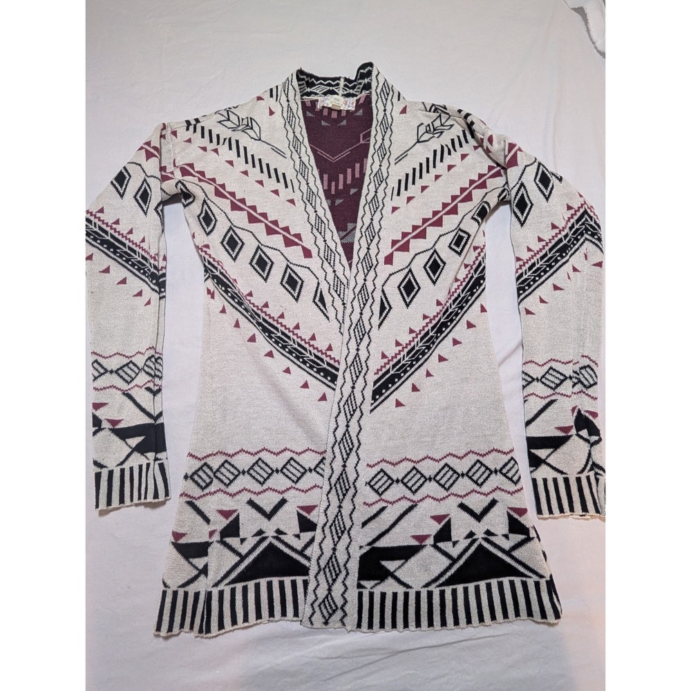 Pink Republic Southwestern Cardigan Sweater Oatmeal Combo Geometric Print Small